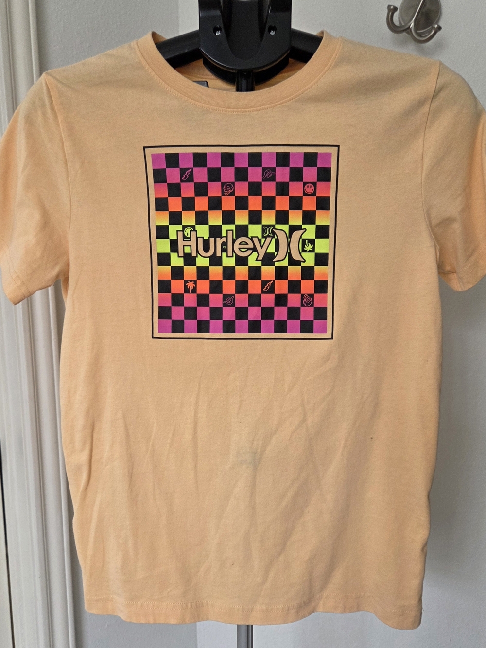 Hurley Kids Peach Graphic Tee - Neon Checkerboard